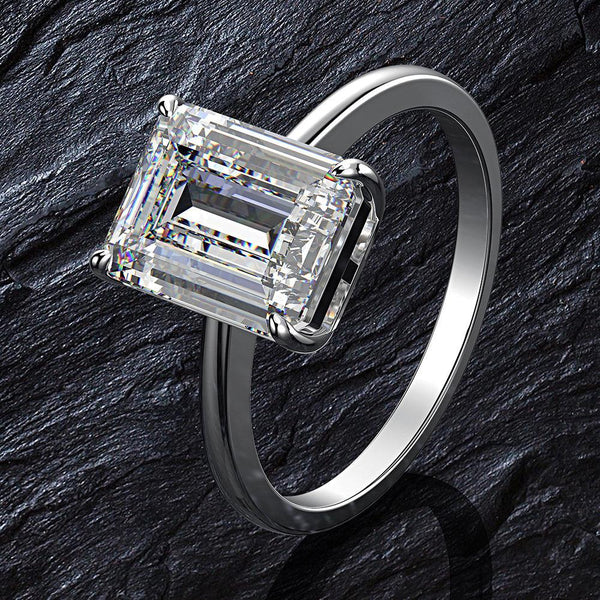 Emerald Cut 925 Sterling Silver White Engagement Ring