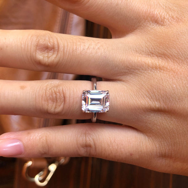 Emerald Cut 925 Sterling Silver White Engagement Ring