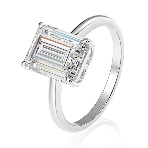 Emerald Cut 925 Sterling Silver White Engagement Ring