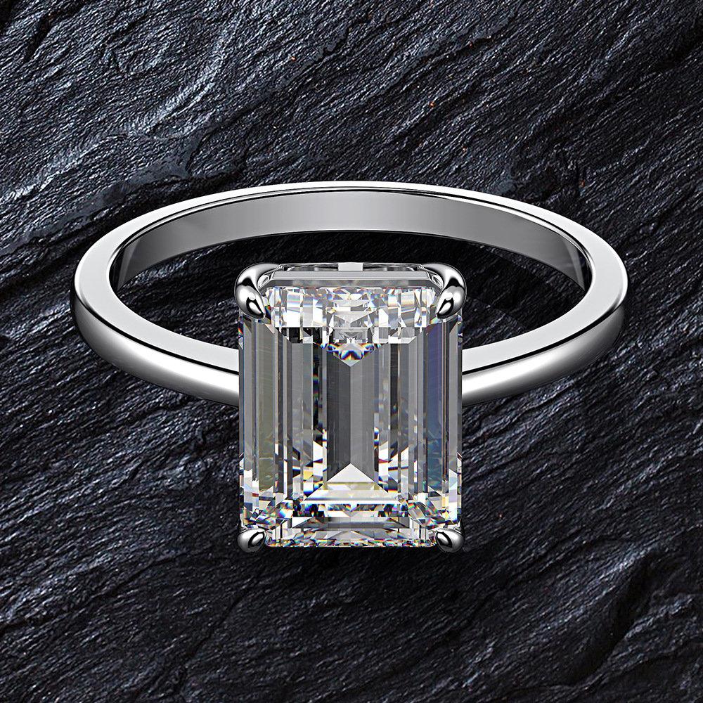 Emerald Cut 925 Sterling Silver White Engagement Ring