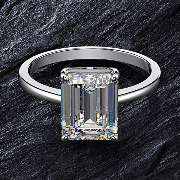 Emerald Cut 925 Sterling Silver White Engagement Ring