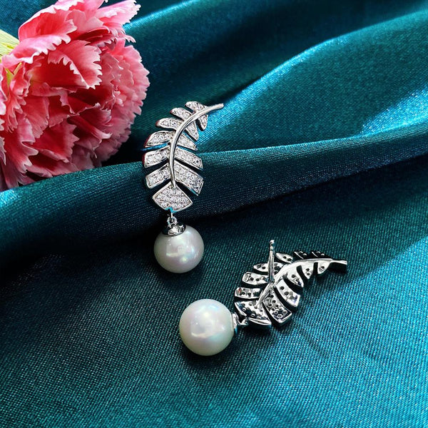 Feather Sterling Silver Pearl Stud Earrings