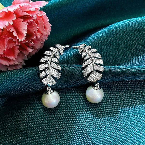 Feather Sterling Silver Pearl Stud Earrings