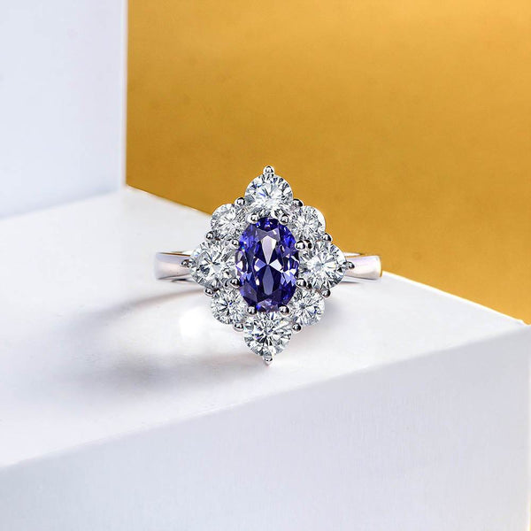 Floral Sapphire Sterling Silver Engagement Ring