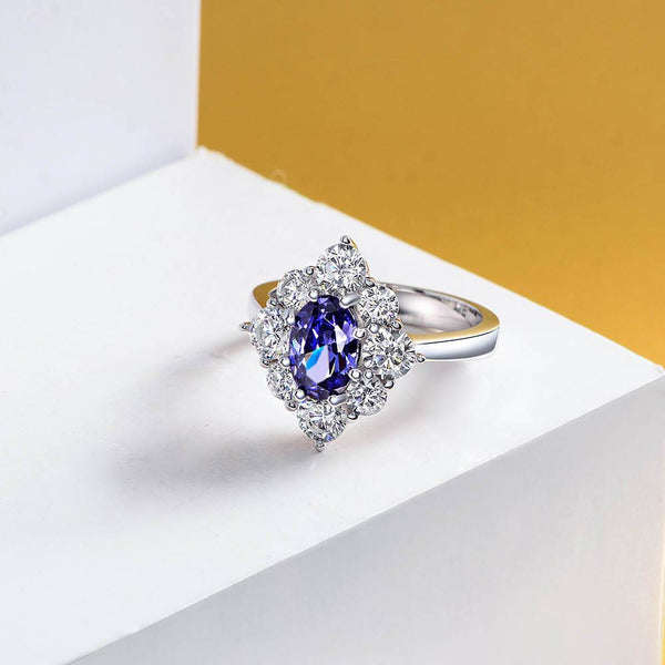 Floral Sapphire Sterling Silver Engagement Ring