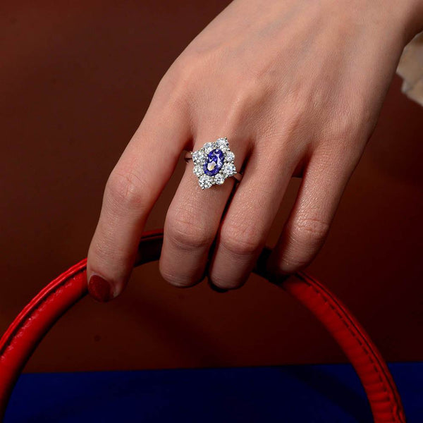 Floral Sapphire Sterling Silver Engagement Ring