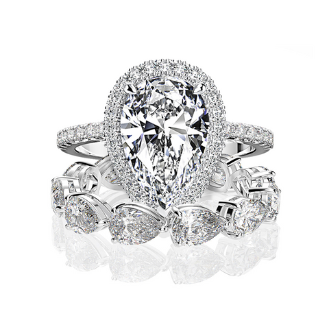 Halo Pear Cut 925 Sterling Silver Engagement Ring Set