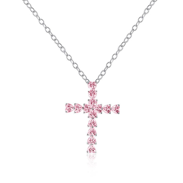 Heart Shaped Cross Pendant 925 Sterling Pink Necklace