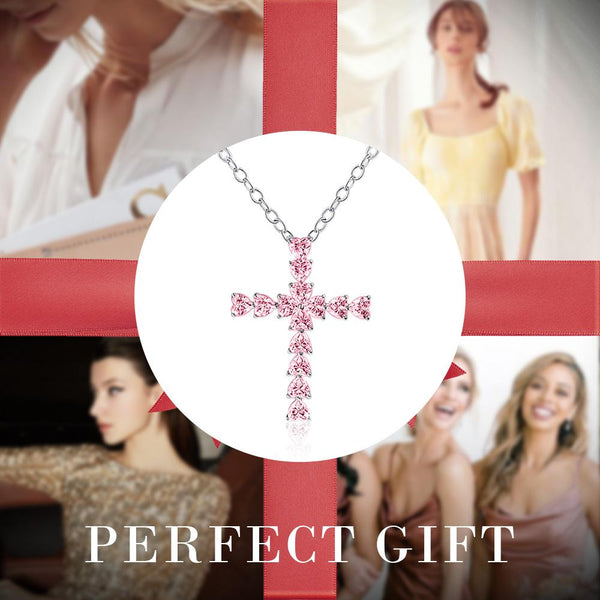 Heart Shaped Cross Pendant 925 Sterling Pink Necklace