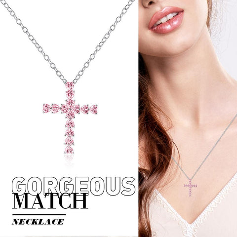 Heart Shaped Cross Pendant 925 Sterling Pink Necklace