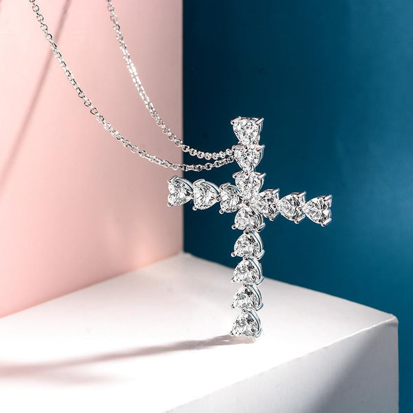 Heart Shaped Cross Pendant 925 Sterling Silver Necklace