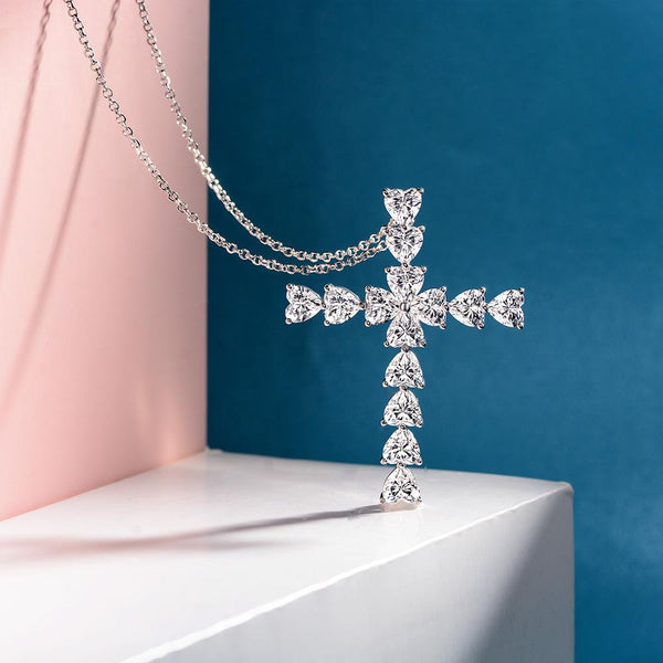 Heart Shaped Cross Pendant 925 Sterling Silver Necklace