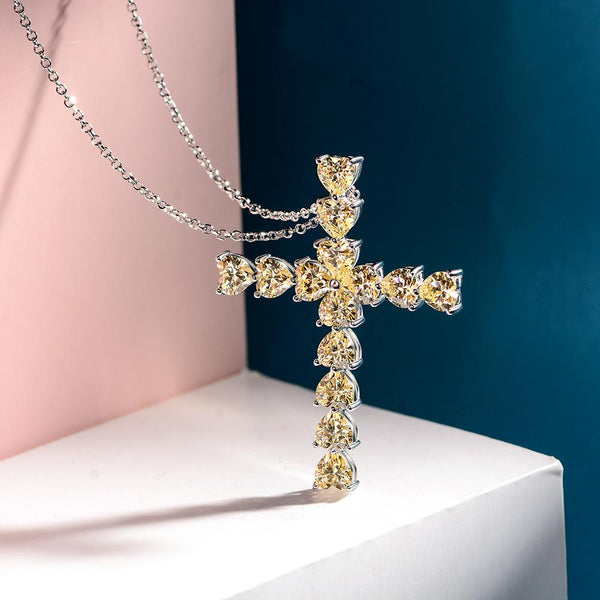 Heart Shaped Cross Pendant 925 Sterling Silver Yellow Necklace