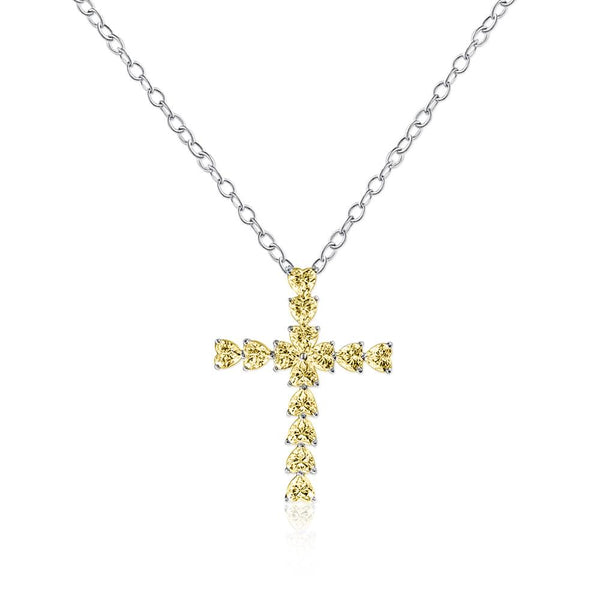 Heart Shaped Cross Pendant 925 Sterling Silver Yellow Necklace