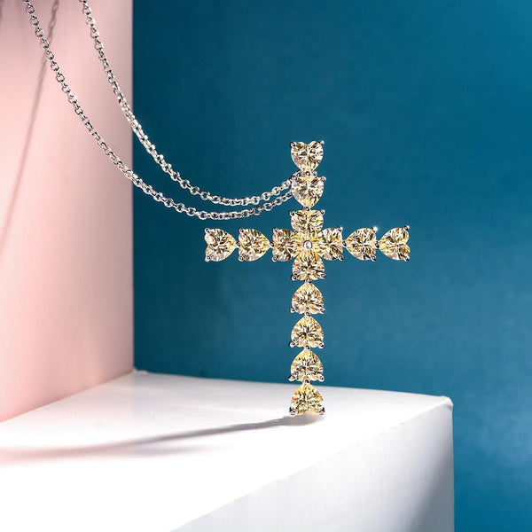 Heart Shaped Cross Pendant 925 Sterling Silver Yellow Necklace