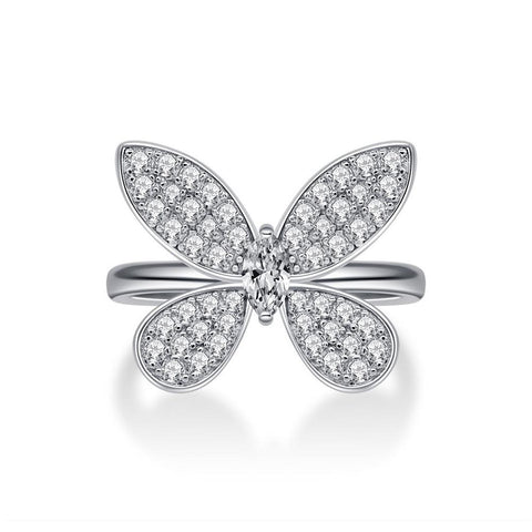 Lucky Butterfly Round Cut Sterling Silver Engagement Ring