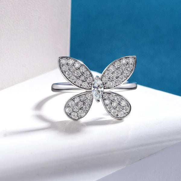 Lucky Butterfly Round Cut Sterling Silver Engagement Ring