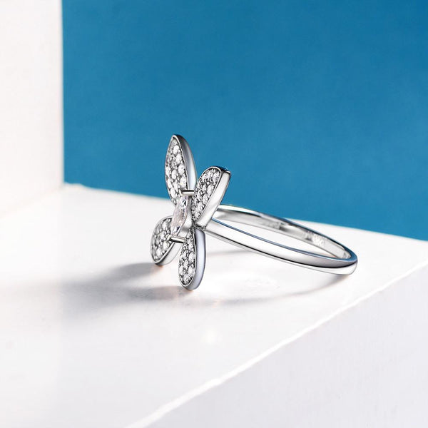 Lucky Butterfly Round Cut Sterling Silver Engagement Ring