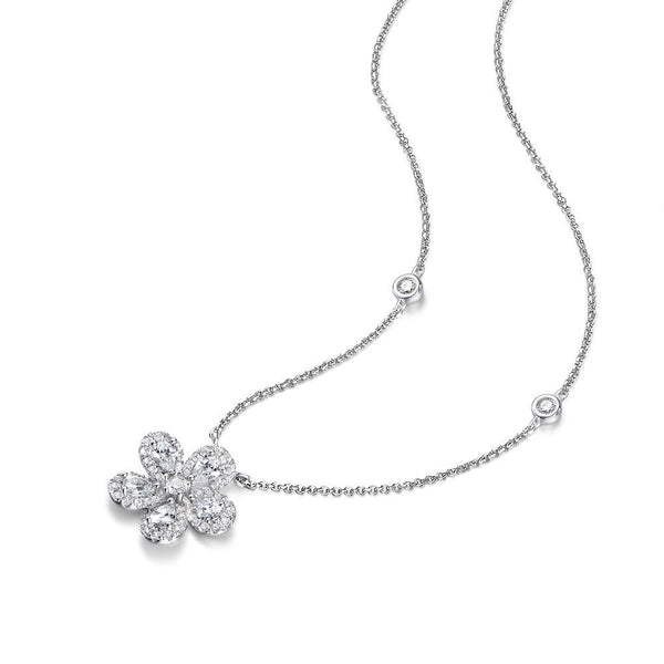 Lucky Flowers Round Cut Sterling Silver Necklace