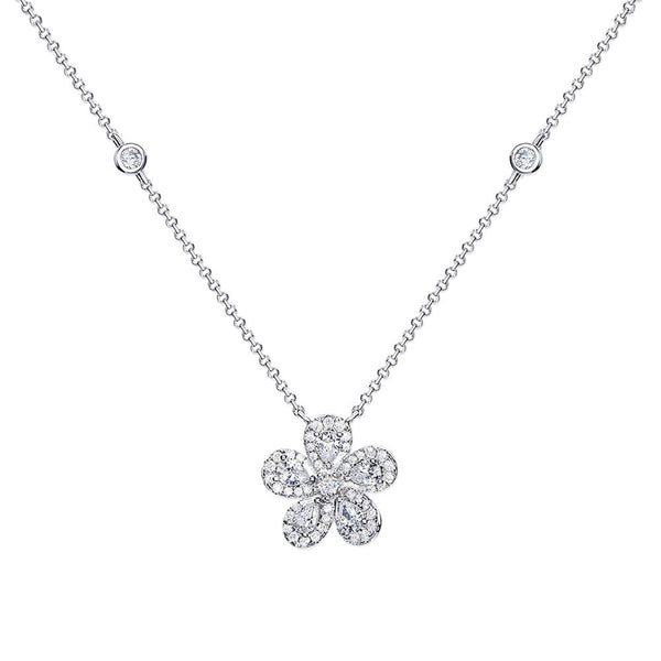 Lucky Flowers Round Cut Sterling Silver Necklace