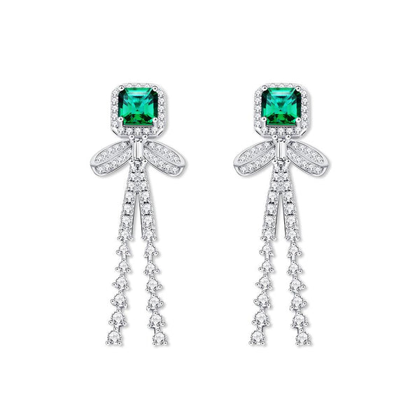 BTARSL"Make a wish" 925 Sterling Silver Emerald Drop Earrings