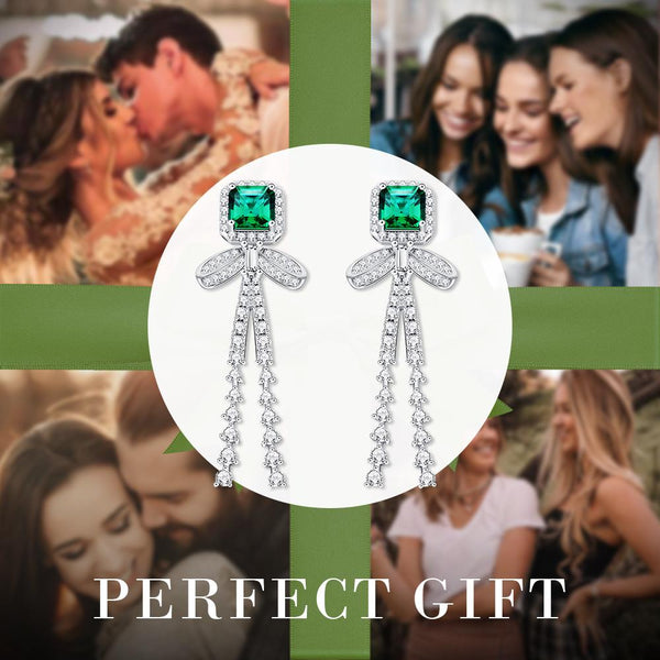 BTARSL"Make a wish" 925 Sterling Silver Emerald Drop Earrings