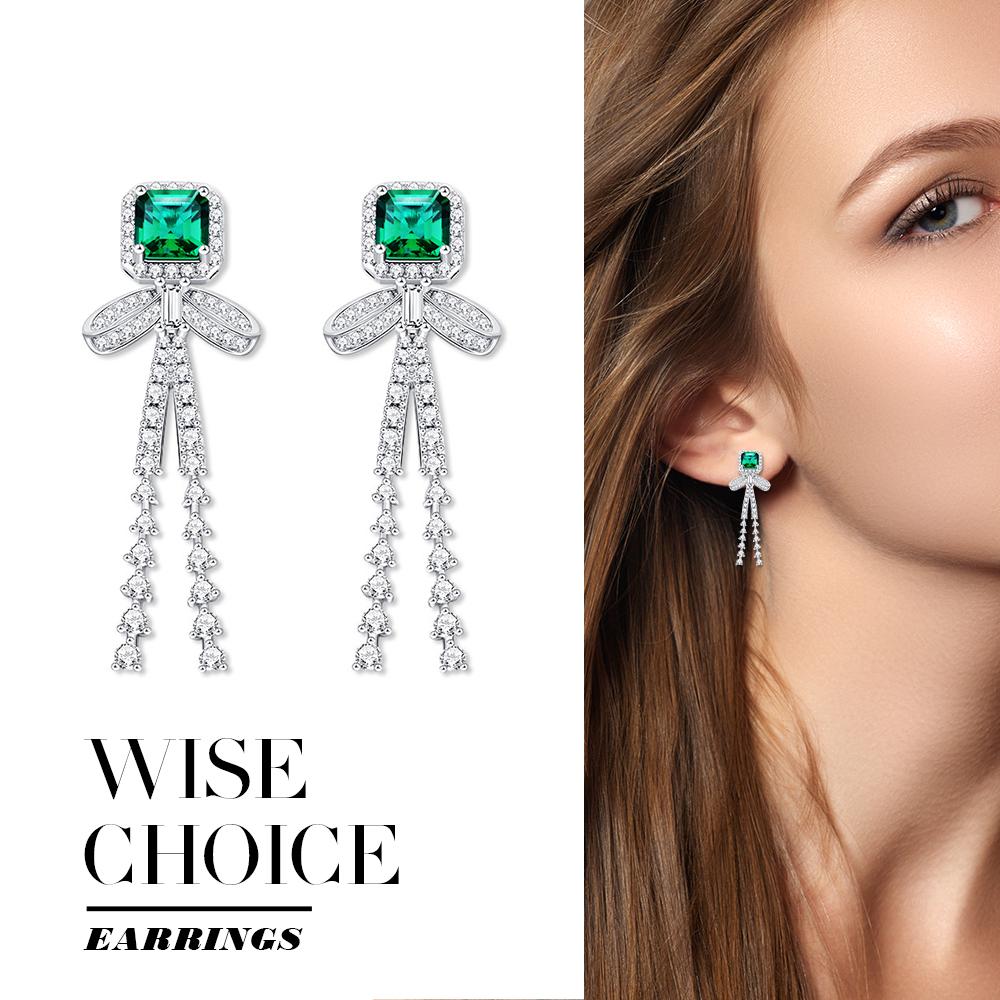 BTARSL"Make a wish" 925 Sterling Silver Emerald Drop Earrings