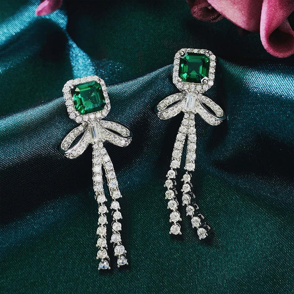 BTARSL"Make a wish" 925 Sterling Silver Emerald Drop Earrings