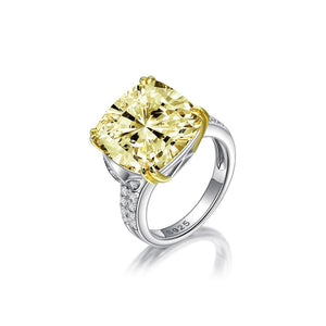 Party Cushion Cut 925 Sterling Silver Yellow Engagement Ring