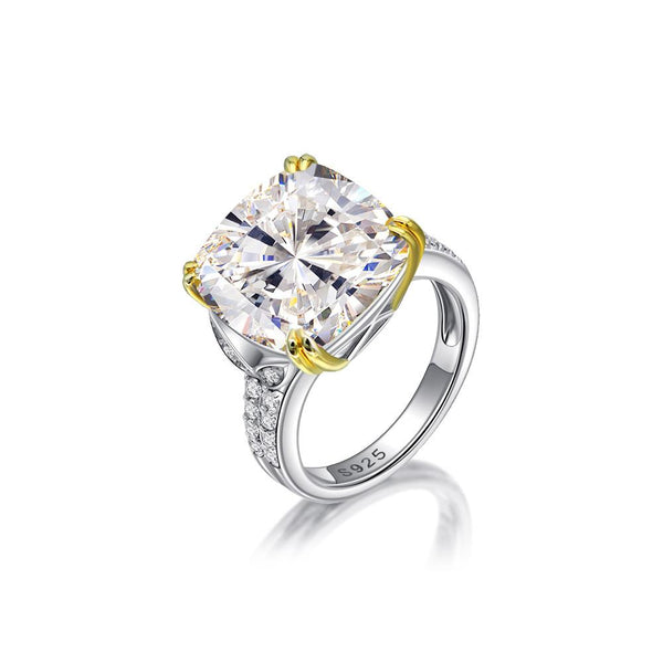 Party Cushion Cut 925 Sterling Silver Yellow Engagement Ring