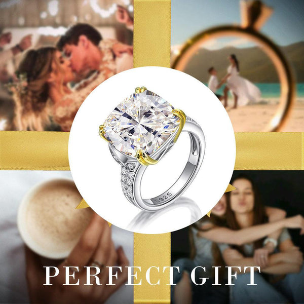 Party Cushion Cut 925 Sterling Silver Yellow Engagement Ring