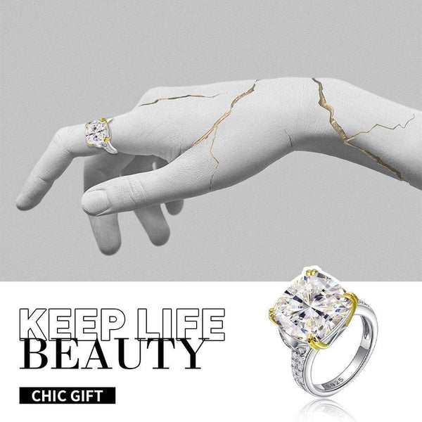 Party Cushion Cut 925 Sterling Silver Yellow Engagement Ring