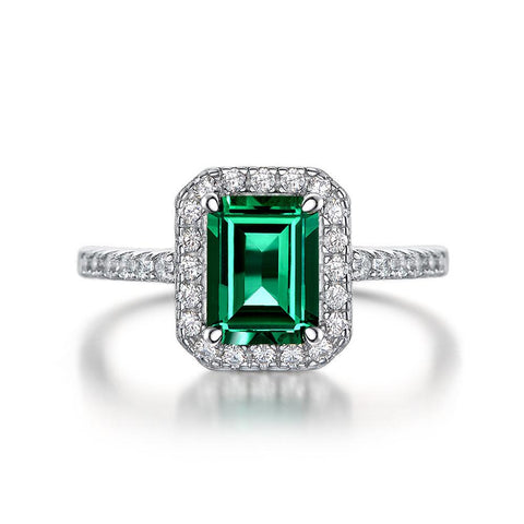 Party Emerald Cut Sterling Silver Green Ring