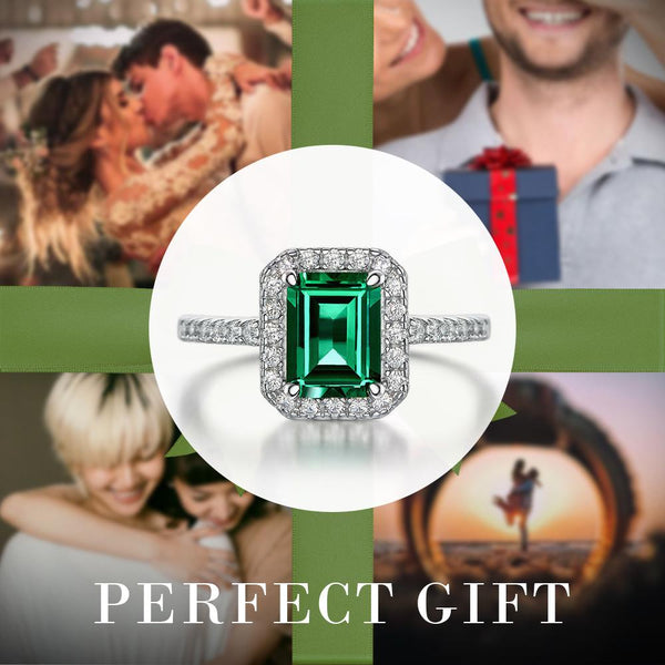 Party Emerald Cut Sterling Silver Green Ring