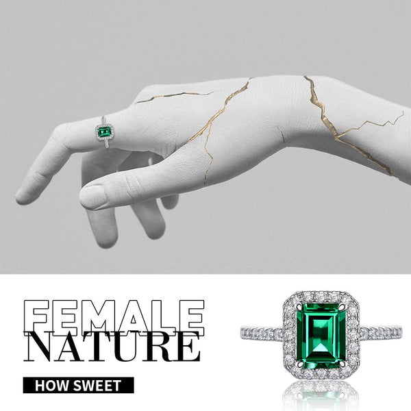 Party Emerald Cut Sterling Silver Green Ring