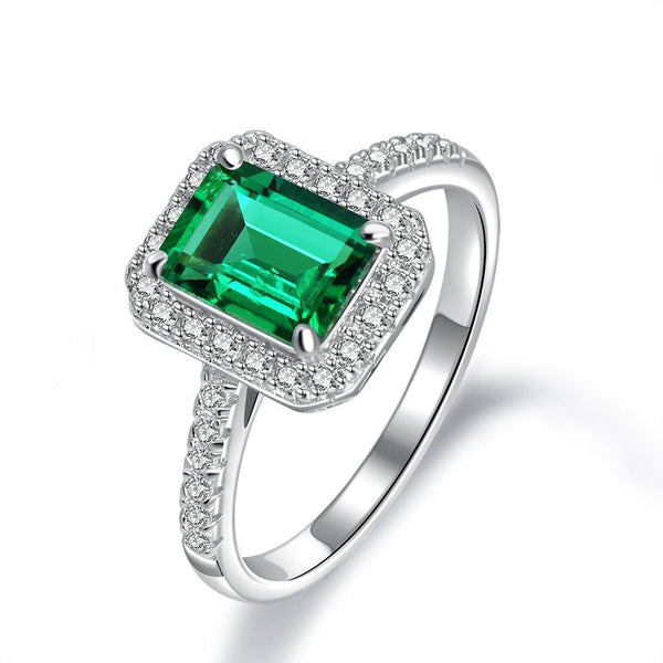 Party Emerald Cut Sterling Silver Green Ring