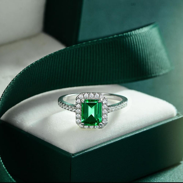 Party Emerald Cut Sterling Silver Green Ring