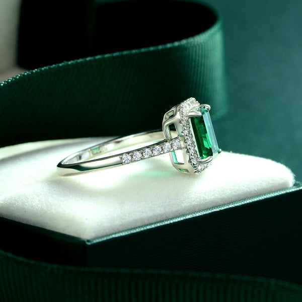 Party Emerald Cut Sterling Silver Green Ring