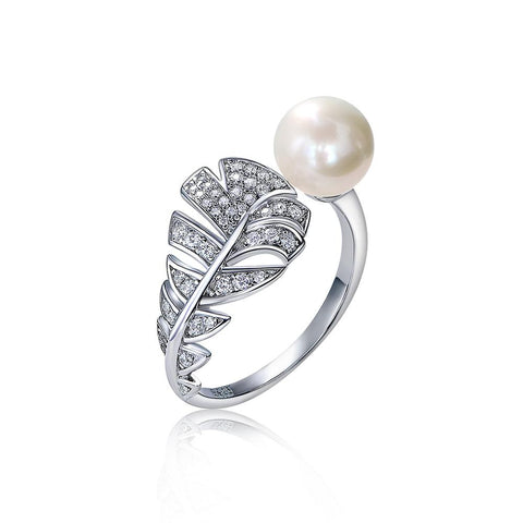 Party Feather Pearl 925 Sterling Silver Ring