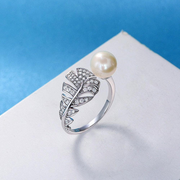 Party Feather Pearl 925 Sterling Silver Ring