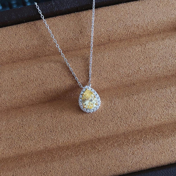 Pear Shaped Sterling Silver Collarbone Chain Yellow Necklace