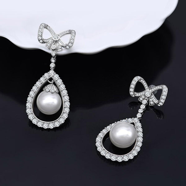 Pearl Bow-Knot Sterling Silver Stud Earrings