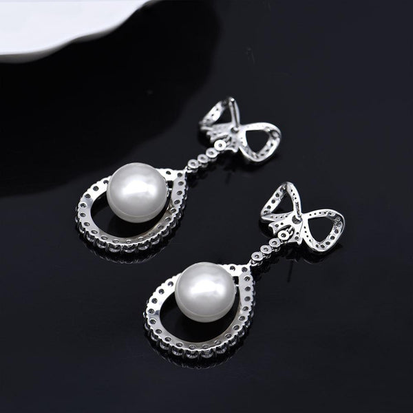 Pearl Bow-Knot Sterling Silver Stud Earrings