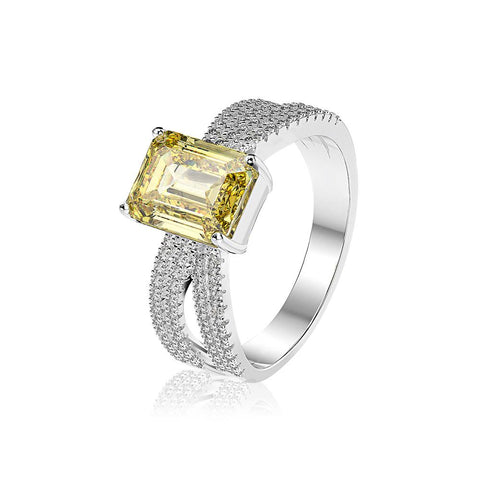 Princess Cut 925 Sterling Silver Yellow Engagement Ring