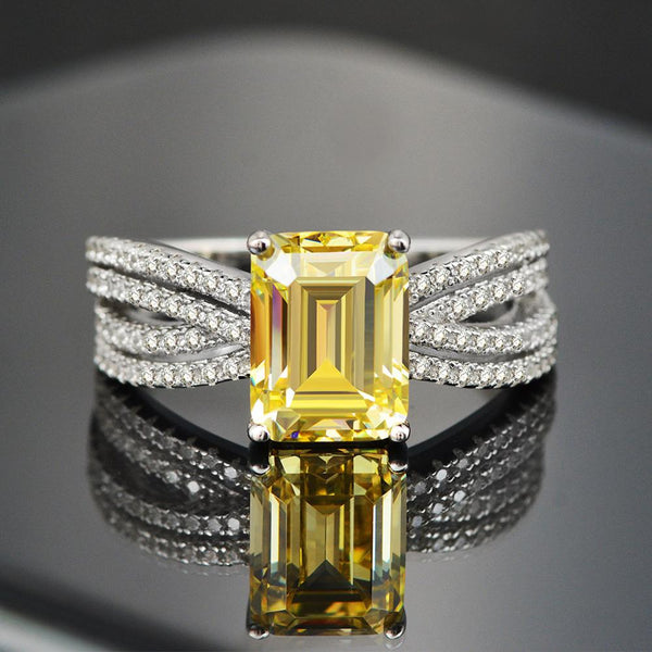 Princess Cut 925 Sterling Silver Yellow Engagement Ring