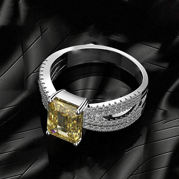 Princess Cut 925 Sterling Silver Yellow Engagement Ring