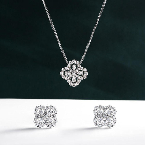 Snow Flower Pear Cut Sterling White Silver Necklace