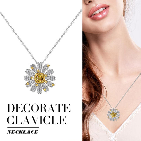 Daisy Flowers Round Cut Sterling Silver Yellow Necklace