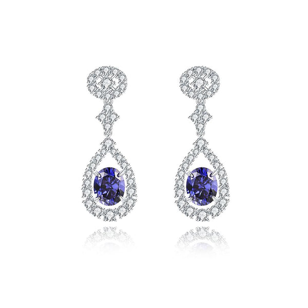 Tanzanite Sterling Silver Oval Cut Drop Earrings