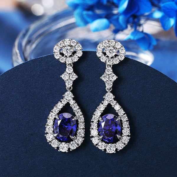 Tanzanite Sterling Silver Oval Cut Drop Earrings